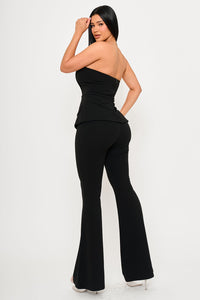 TUBE TOP WITH COLLAR DETAIL PEPLUM JUMPSUIT