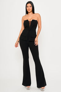 TUBE TOP WITH COLLAR DETAIL PEPLUM JUMPSUIT