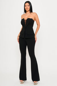 TUBE TOP WITH COLLAR DETAIL PEPLUM JUMPSUIT