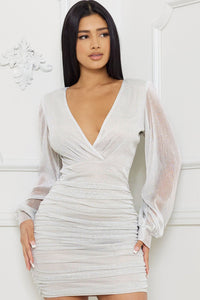 SHIMMER MESH SHIRRING ON THE SIDE MINI DRESS