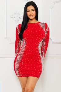 SQUARE AND RHINESTONE MESH MINI DRESS