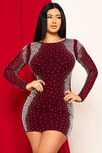 SQUARE AND RHINESTONE MESH MINI DRESS