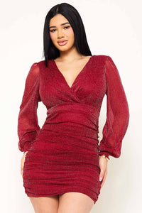 SHIMMER MESH SHIRRING ON THE SIDE MINI DRESS