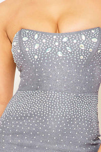 RHINESTONE & BEAD TUBE TOP MINI DRESS