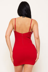 RHINSTONE ON THE SIDE PLUNGING NECK MINI DRESS