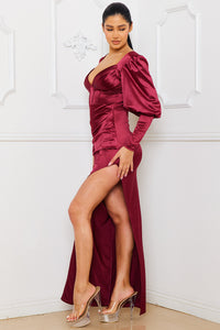 SATIN BUSTIER SWEETHEART NECK MAXI DRESS