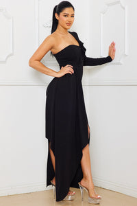 GLITTER FABRIC ONE SHOULDER MAXI DRESS