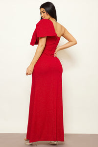 ONE SHOULDER OVERSIZED BOW ON SLEEVE MAXI DRESS