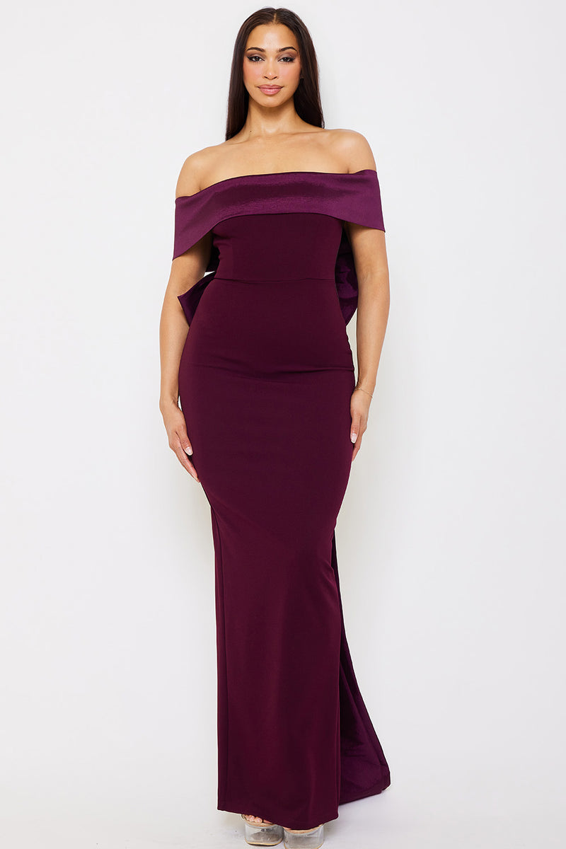 TWO TONE OFF THE SHOULDER MAXI DRESS