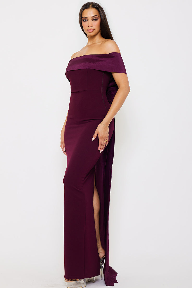 TWO TONE OFF THE SHOULDER MAXI DRESS