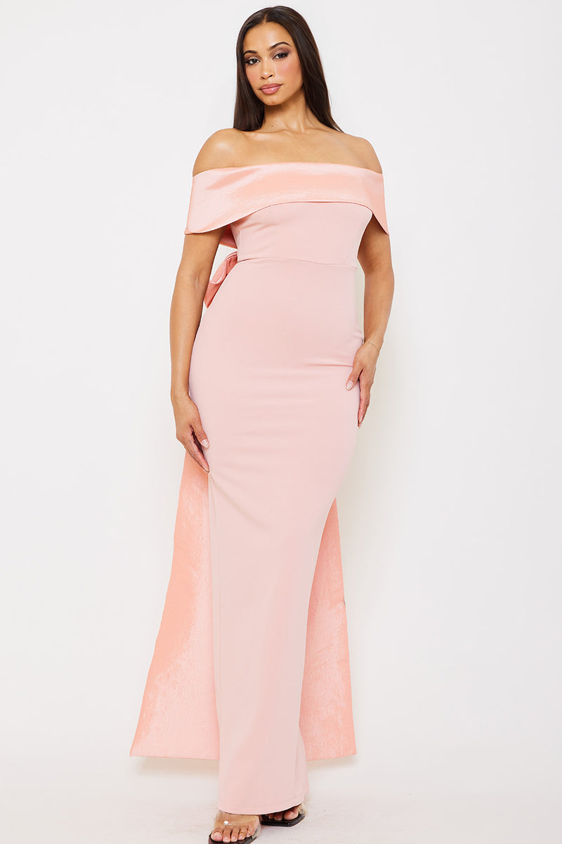 TWO TONE OFF THE SHOULDER MAXI DRESS