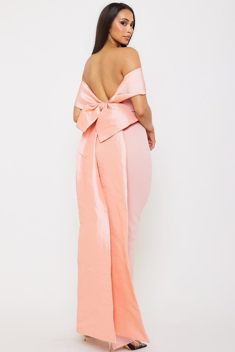 TWO TONE OFF THE SHOULDER MAXI DRESS