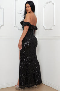 SEQUIN OFF THE SHOULDER MAXI DRESS