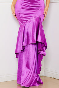 SATIN ASYMMETRICAL MERMAID MAXI DRESS