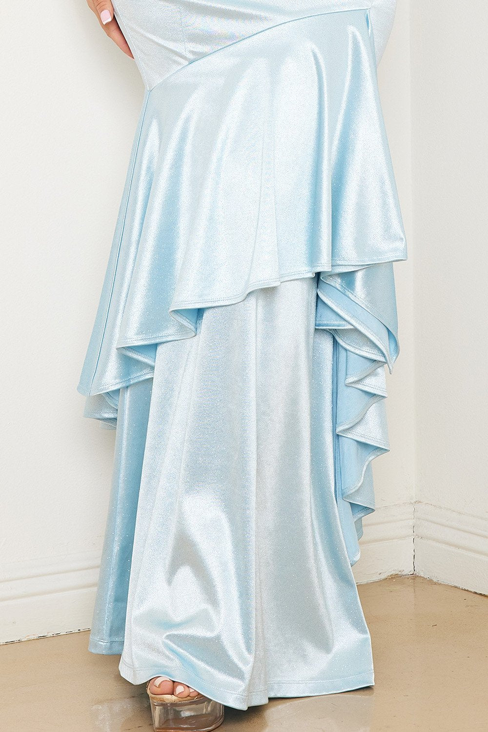 SATIN ASYMMETRICAL MERMAID MAXI DRESS