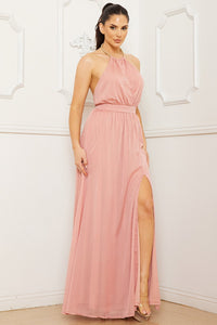 HALTER SURPLICE WITH CHAIN NECKLACE MAXI DRESS