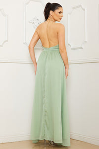 HALTER SURPLICE WITH CHAIN NECKLACE MAXI DRESS