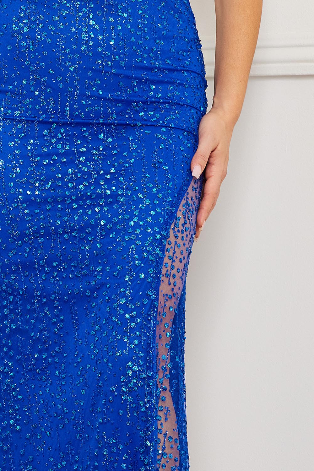 GLUED GLITTER MESH MAXI DRESS