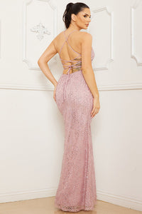 GLUED GLITTER MESH MAXI DRESS