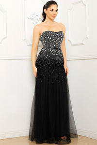 GLITTERED AND RHINESTONE TUBETOP MAXI DRESS