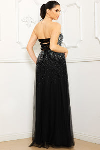 GLITTERED AND RHINESTONE TUBETOP MAXI DRESS