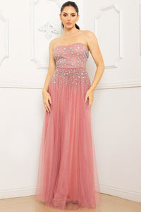 GLITTERED AND RHINESTONE TUBETOP MAXI DRESS