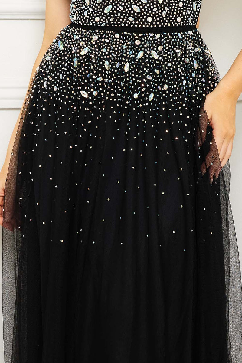 GLITTERED AND RHINESTONE TUBETOP MAXI DRESS