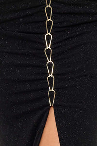 METAL CHAIN FRONT HALTER TOP TWO PIECE MAXI DRESS