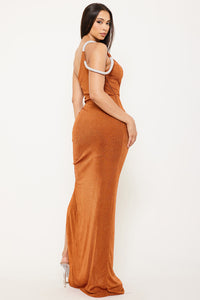 GLITTERED ONE SHOULDER MAXI DRESS