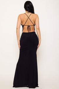 RHINESTONE WITH SHIRRING ON THE SIDE MAXI DRESS