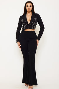 RHINESTONE TRIM CROP JACKET