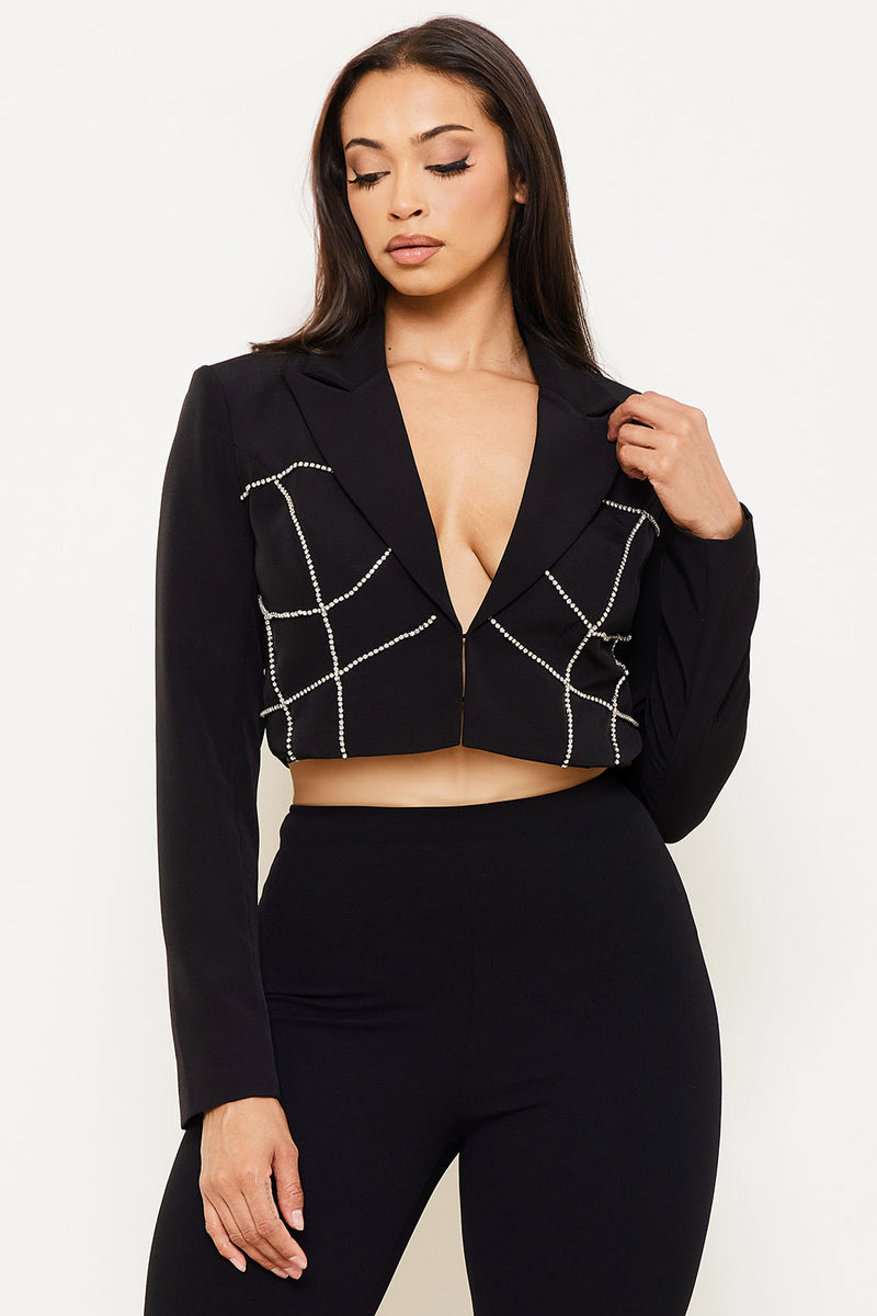 RHINESTONE TRIM CROP JACKET