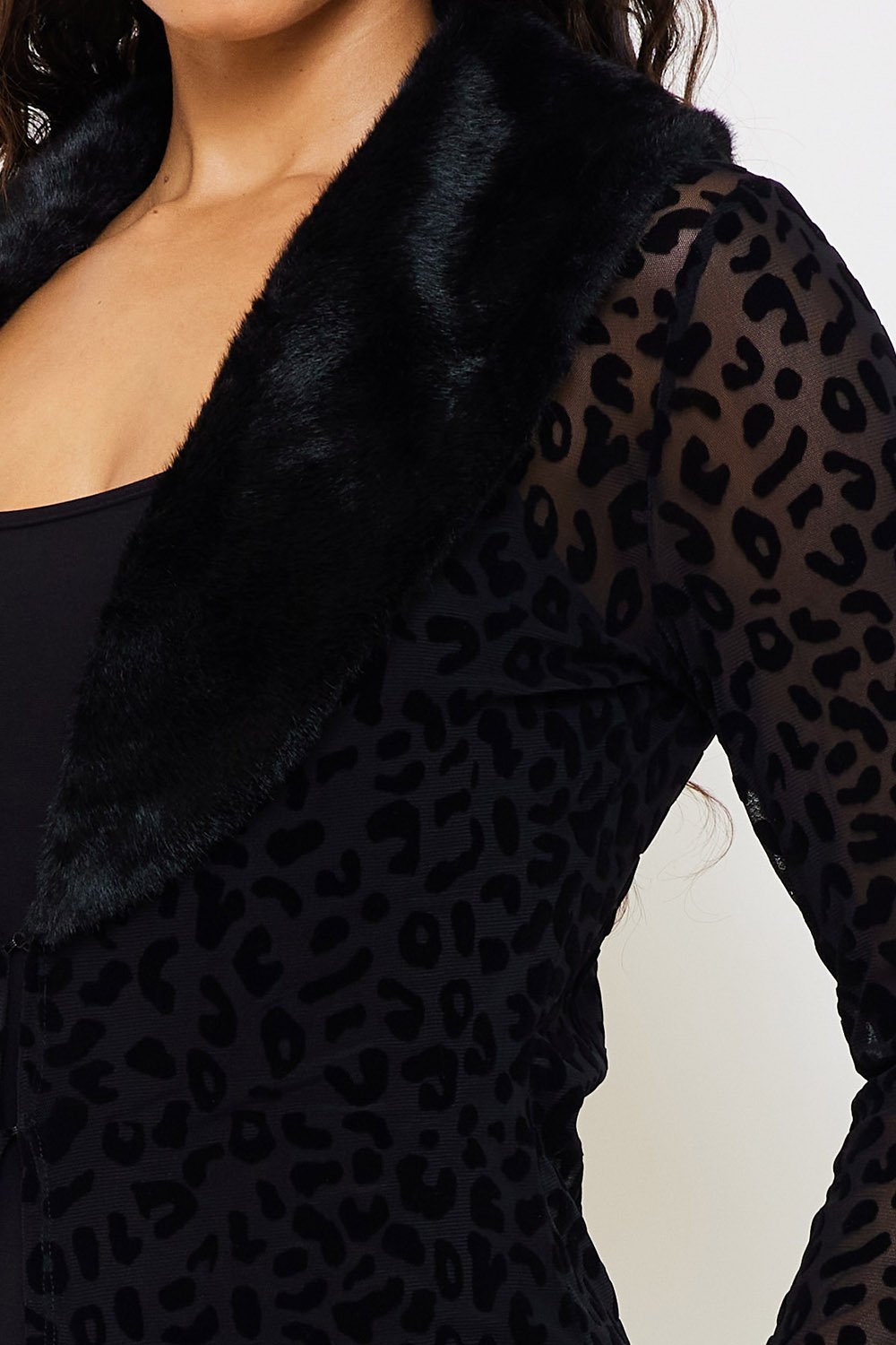 LEOPARD PATTERN MESH DUSTER COAT