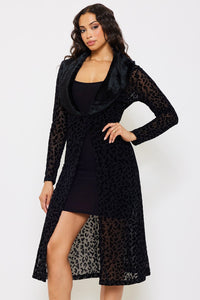 LEOPARD PATTERN MESH DUSTER COAT