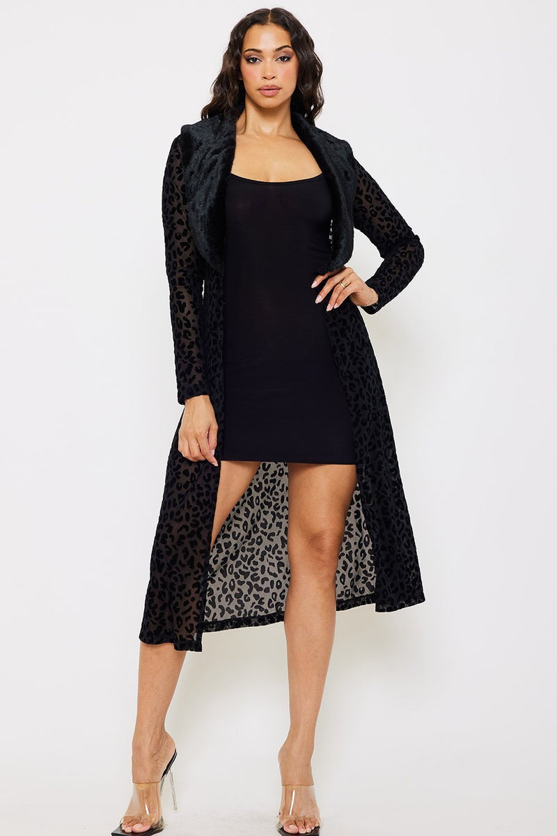 LEOPARD PATTERN MESH DUSTER COAT