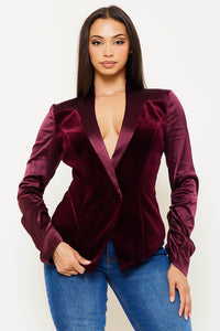 FAUX LEATHER WITH VELVET PANELED SUIT JACKET