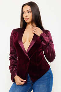 FAUX LEATHER WITH VELVET PANELED SUIT JACKET