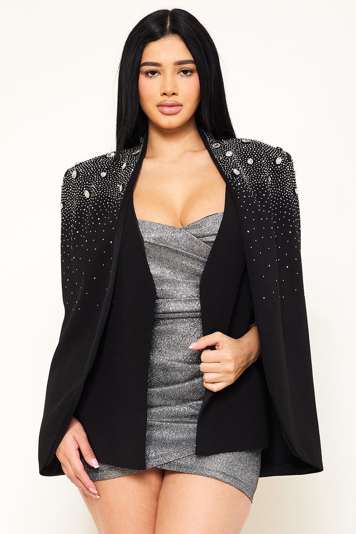 TEARDROP AND ROUND RHINESTONE CAPE SLIM JACKET