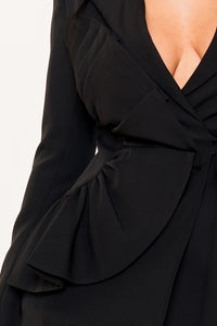 RUFFLE ON ONE-SIDE WAIST SELF TIE JACKET