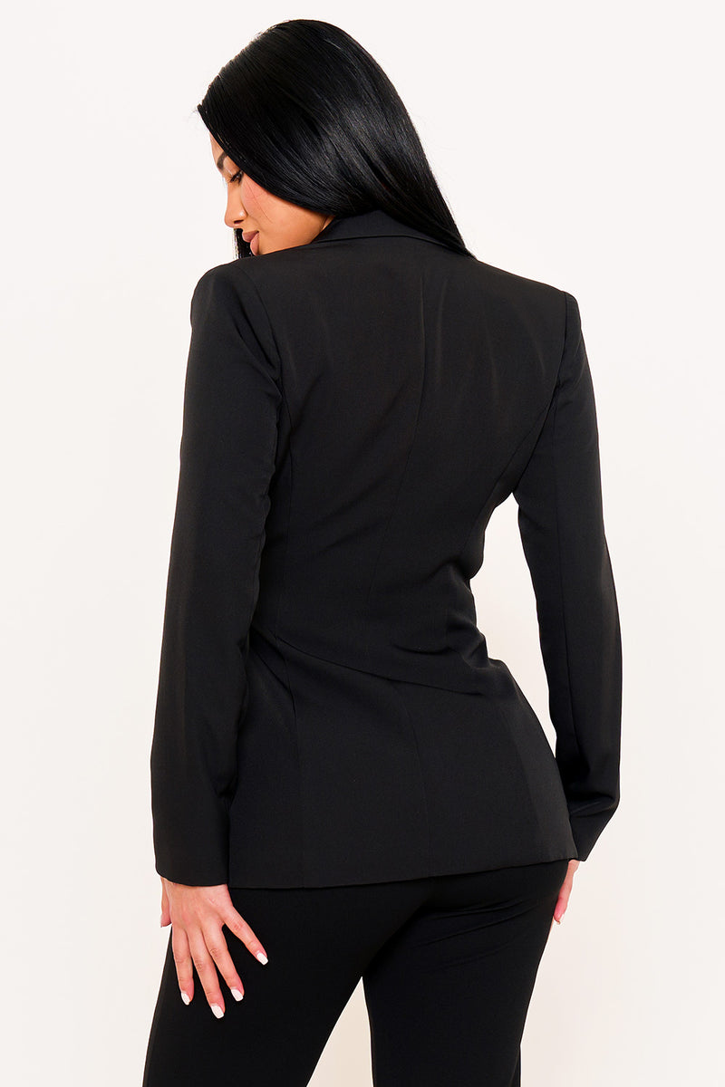 RUFFLE ON ONE-SIDE WAIST SELF TIE JACKET