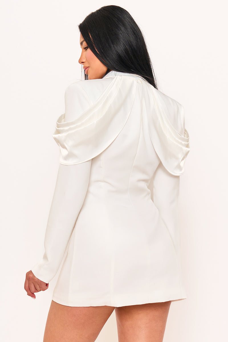 SATIN AND TECHNO CREPE CONTRAST SUIT MINI DRESS