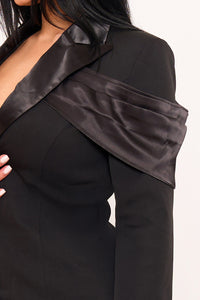 SATIN AND TECHNO CREPE CONTRAST SUIT MINI DRESS