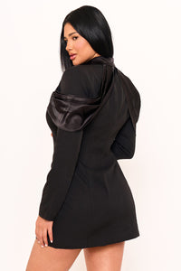 SATIN AND TECHNO CREPE CONTRAST SUIT MINI DRESS