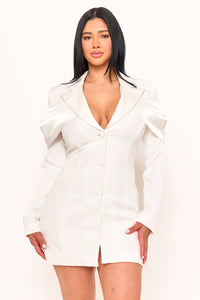 SATIN AND TECHNO CREPE CONTRAST SUIT MINI DRESS