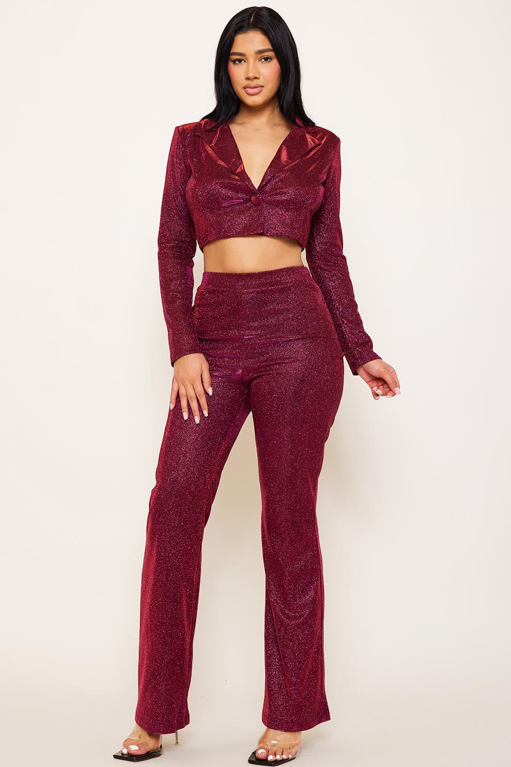 GLITTERED FABRIC SUIT TOP AND BOTTOM SET