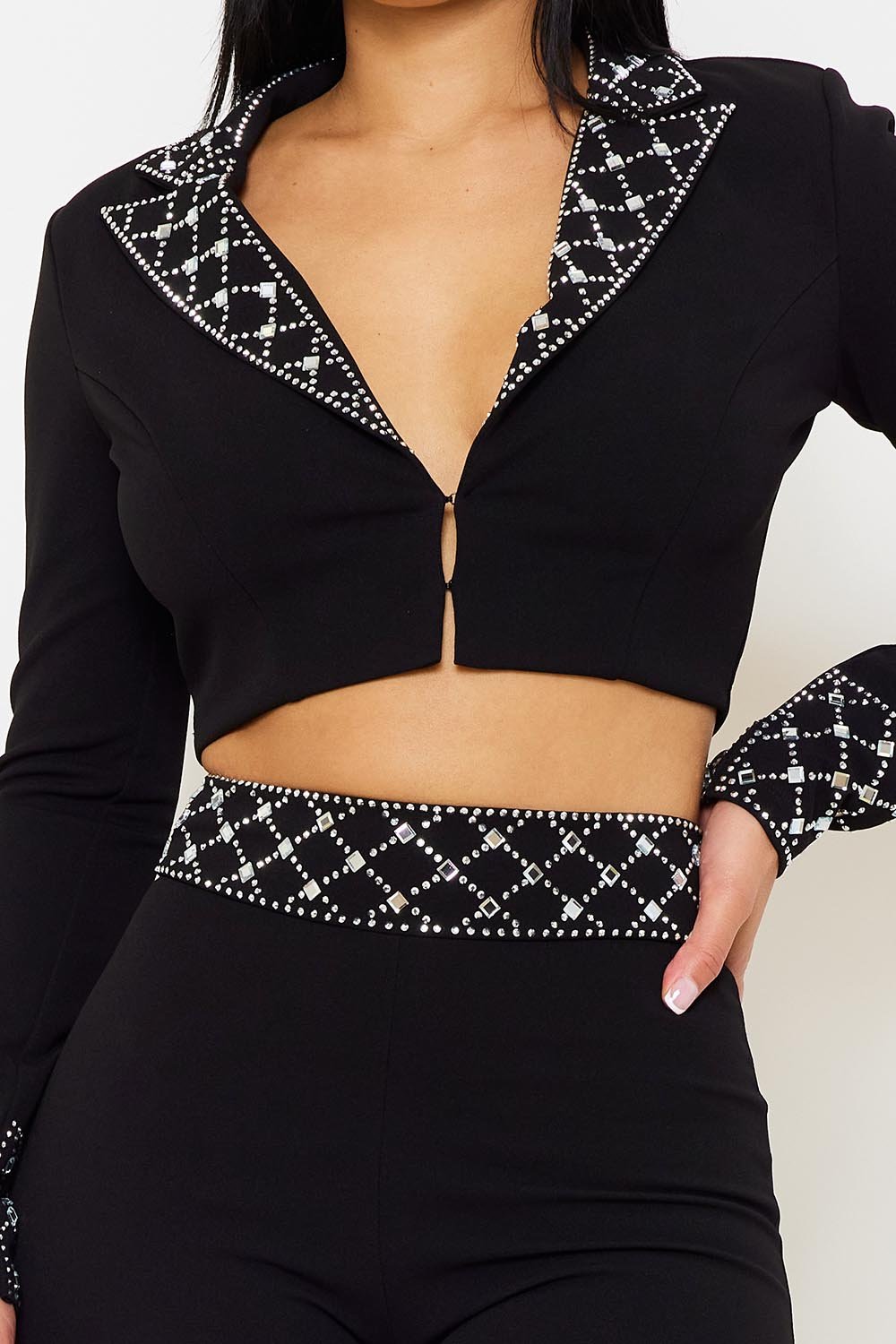 RHINESTONE DEATILED 2 PIECE SUIT