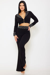 RHINESTONE DEATILED 2 PIECE SUIT