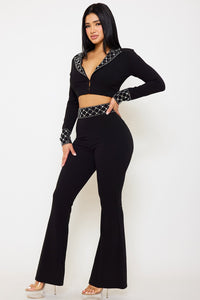 RHINESTONE DEATILED 2 PIECE SUIT