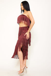 FRINGE TUBE TOP AND MIDI SKIRT SET