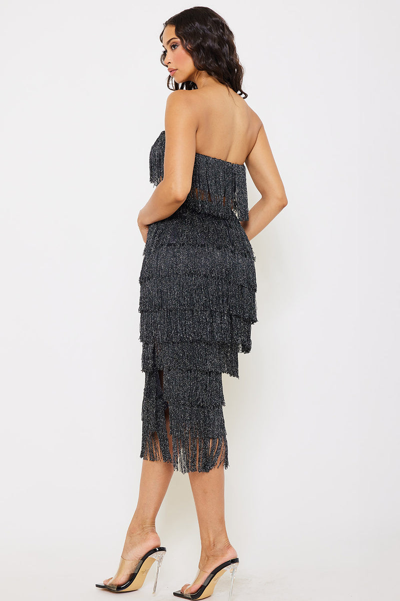 FRINGE TUBE TOP AND MIDI SKIRT SET